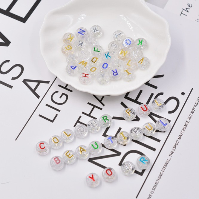 30Pcs Manik-Manik Alfabet Bahan Akrilik Ukuran 10mm Untuk Aksesoris Kalung Gelang
