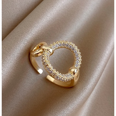 Marjorie Cincin Wanita Gaya Korea Bulat Batu Zircon