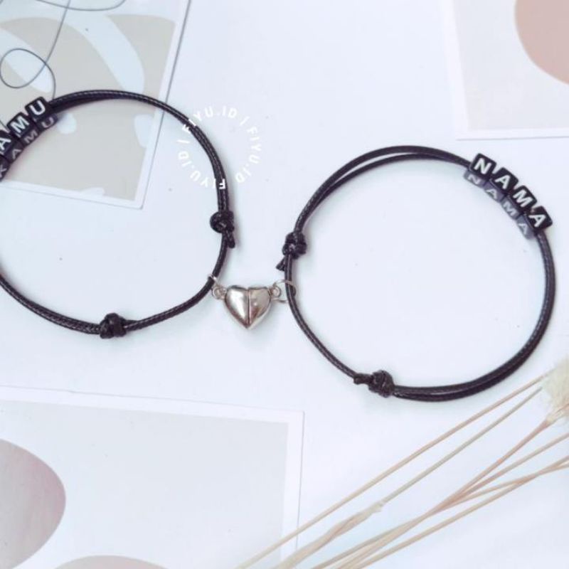 2PCS SEPASANG GELANG MAGNET LOVE INISIAL HURUF &amp; NAMA