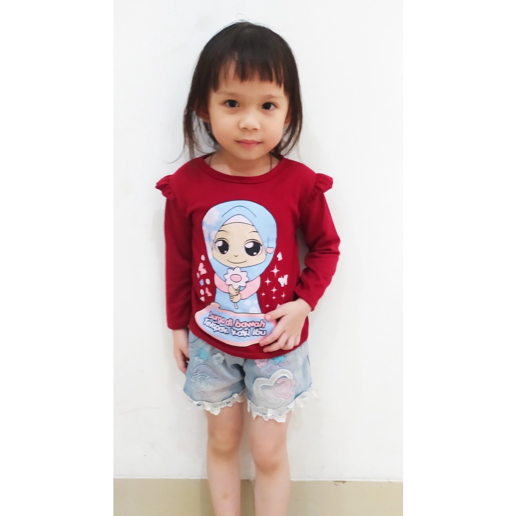 VISION ONLINE [GRATIS ONGKIR] BAJU KAOS HIJAB SURGA ANAK PEREMPUAN 1 2 3 TAHUN MURAH LENGAN PANJANG