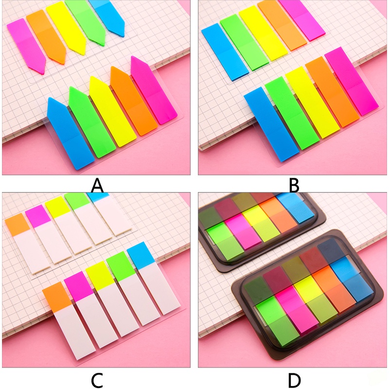 20 Lembar Stiker Label Indeks Warna Fluorescent Transparan Untuk Pelajar