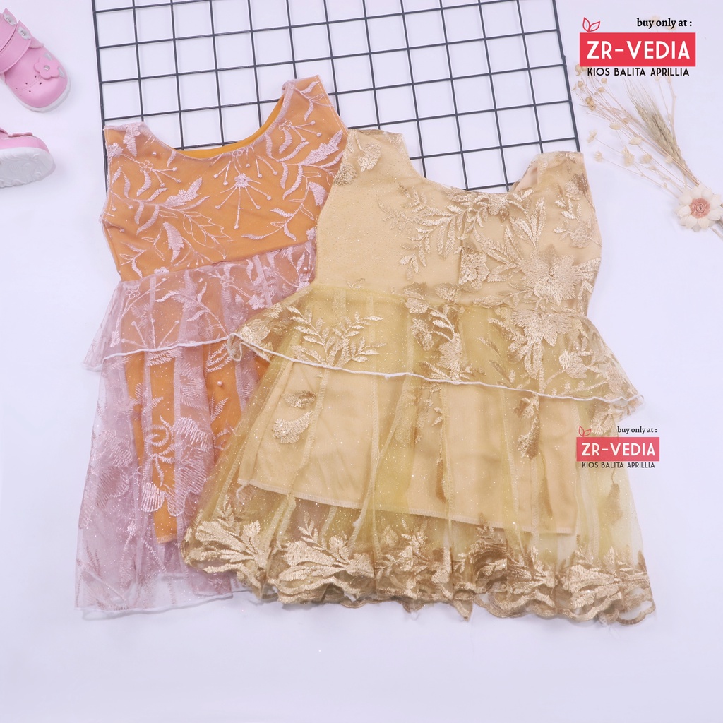 Dress Inara Bayi 0-6 Bulan / Dres Brukat Anak Perempuan Kondangan Baju Kensi Premium Gaun Pesta Murah