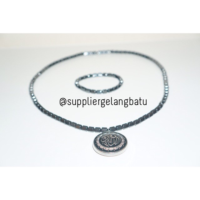 PROMO Kalung Ginsamyong Arab ALLAHU AKBAR TAKBIR Silver magnet KOREA azhikra tormaline bonus gelang