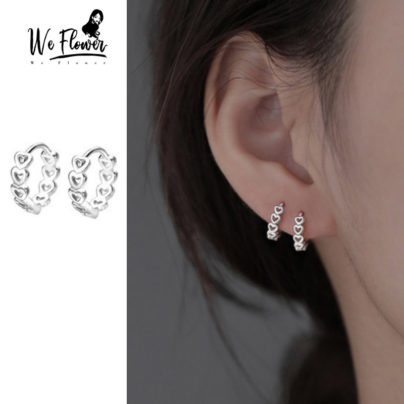 We Flower Anting Hoop S925 Silver Bentuk Hati Kecil Model Hollow Gaya Korea Untuk Wanita