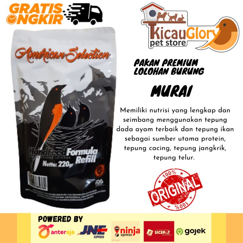 AMS Loloh Murai AMERICAN SELECTION HANDFEED FORMULA REFILL 220 Gram - AMS Lolohan Burung Murai