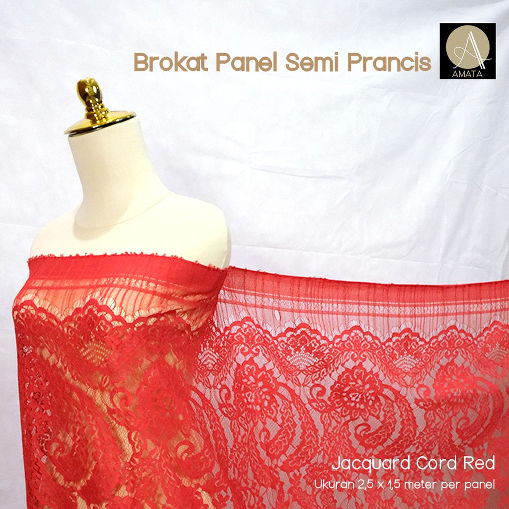 Kain Brokat Brukat Tile Semi Prancis Bahan Kebaya Jacquard Cord Merah