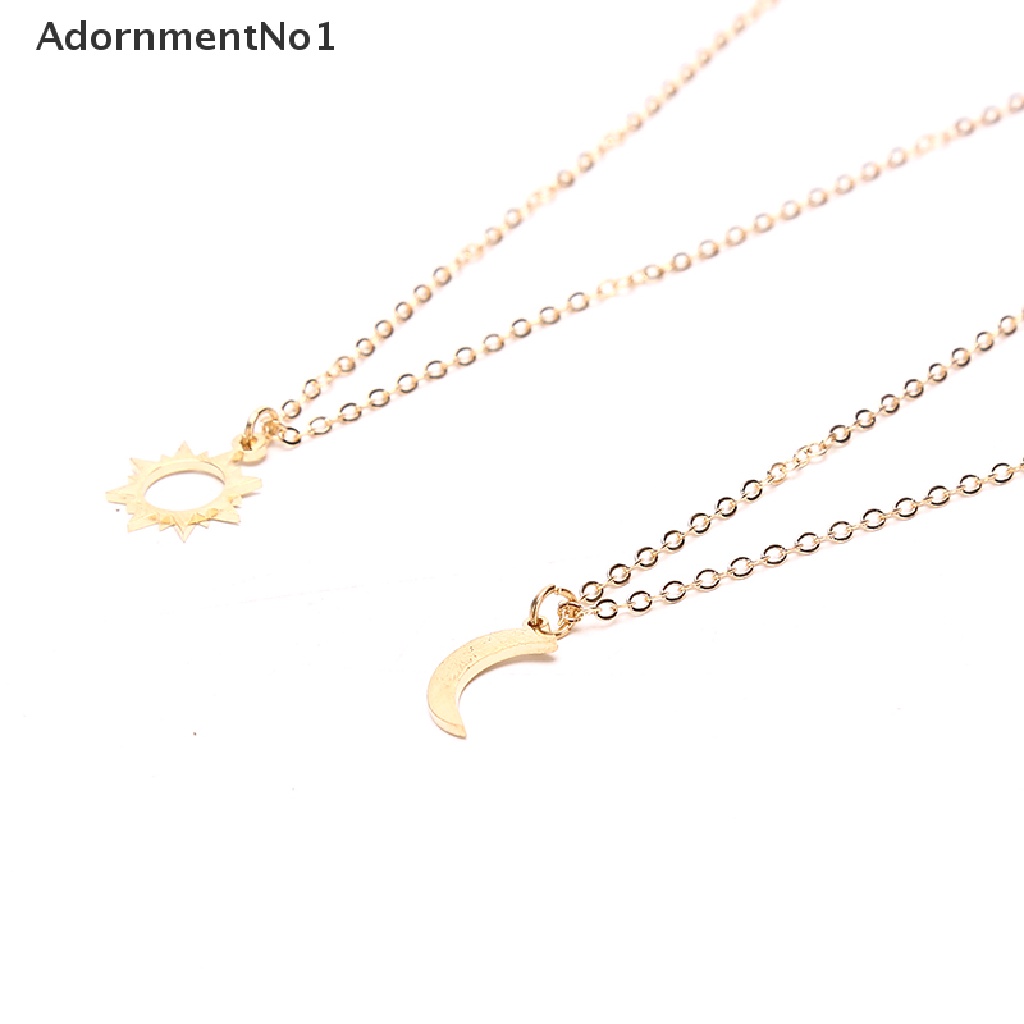 (AdornmentNo1) 2pcs / Set Kalung Rantai Stainless Steel Liontin Bulan + Matahari Untuk Pasangan / Pria / Wanita