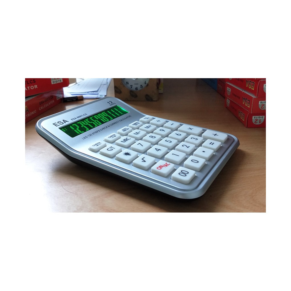 Kalkulator LED LAYAR Menyala Check Correct 12 Digits Ukuran Besar Jumbo FREE BATERAI AAA