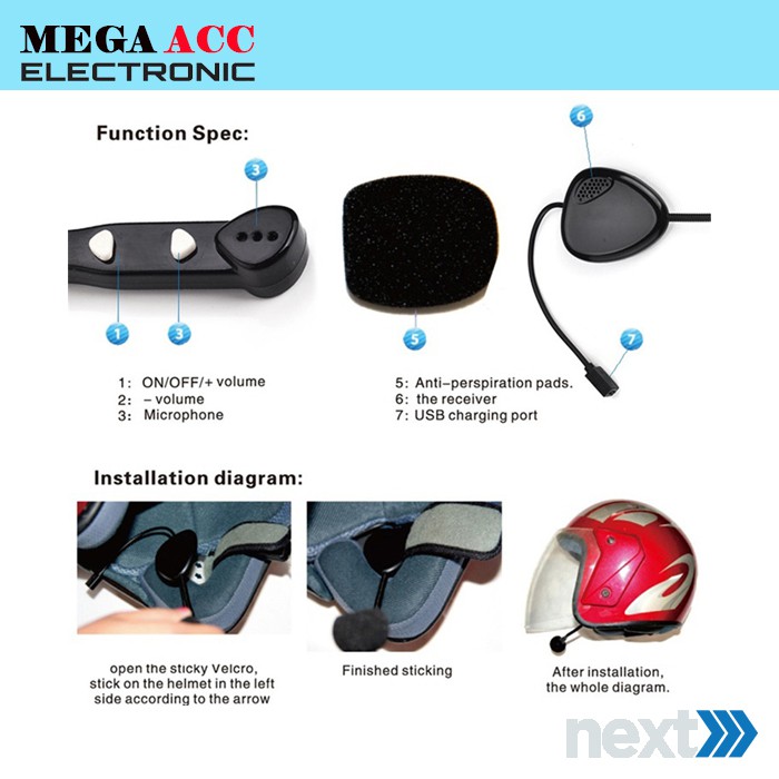 Vnetphone V1 - Motorcycle Helmet Bluetooth Headset Intercom - Headset  Bluetooth Untuk Helm Motor-1