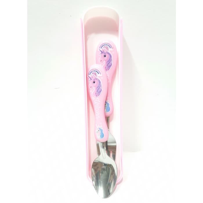 Sendok Garpu Stainless Set Alat Makan Anak Perempuan Unicorn Pink - sen456