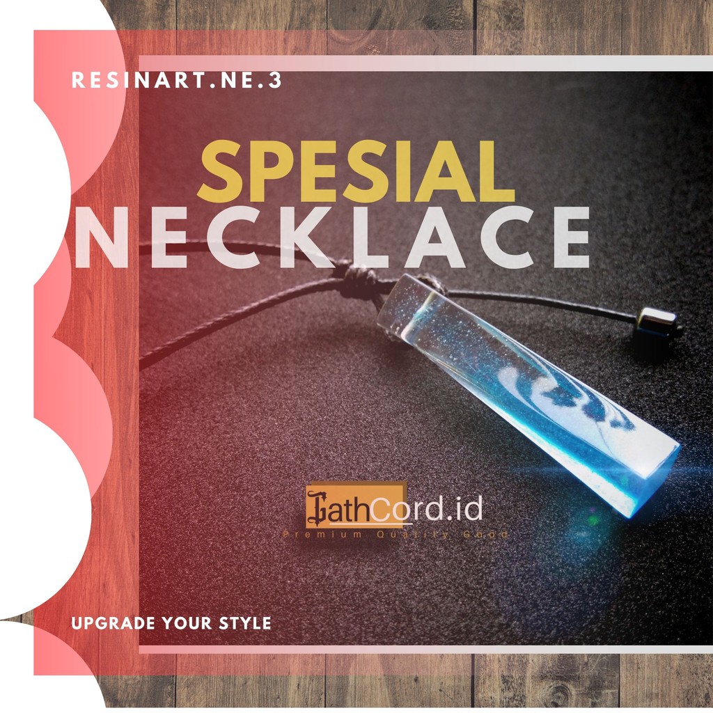 GC01 Kalung Resin Biru Bening Untuk Pria Cowok Keren Tali Hitam Panjang
