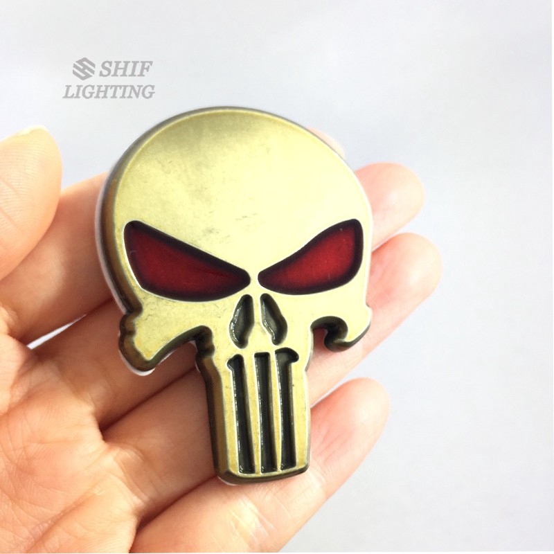 1Pc Stiker Emblem / Badge Motif Punisher Tengkorak 3D Bahan Metal untuk Body Mobil