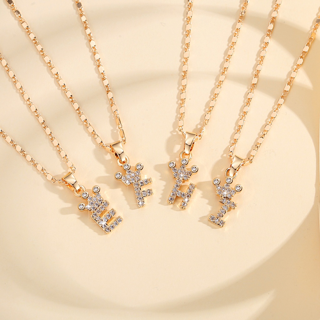 Y555【COD】Kalung Titanium Liontin Huruf Xuping Lapis Emas Kalung Mahkota Alfabet titanium Wanita Permata Perhiasan 18k