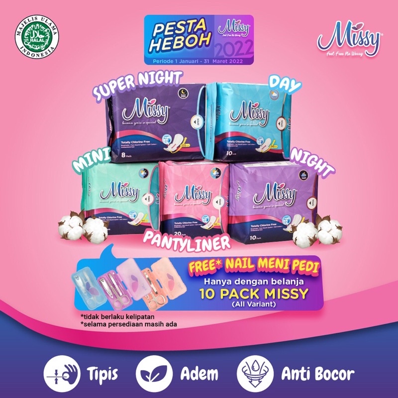 Missy Pad Pembalut Wanita Pantyliner / Mini / day / Night / Supernight