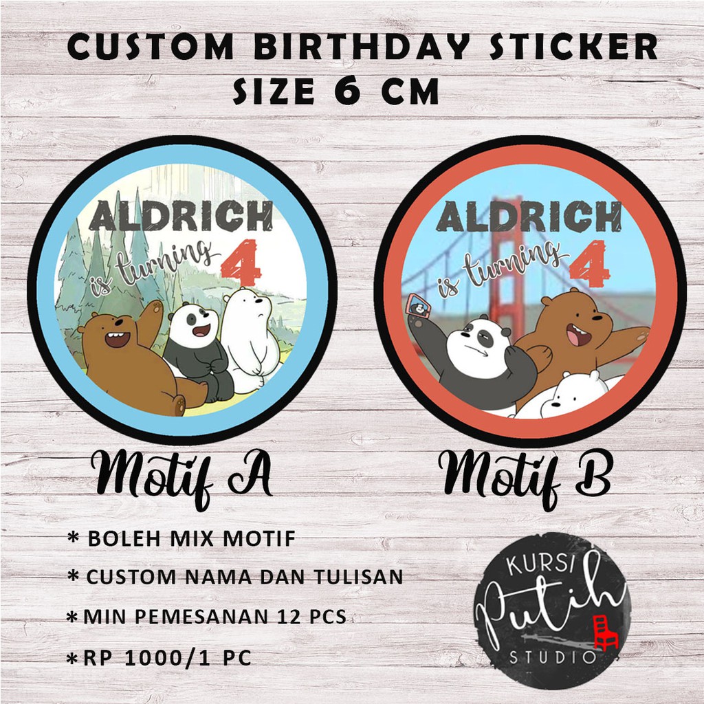 custom sticker birthday ulang tahun bento diameter 6cm  we bare bears