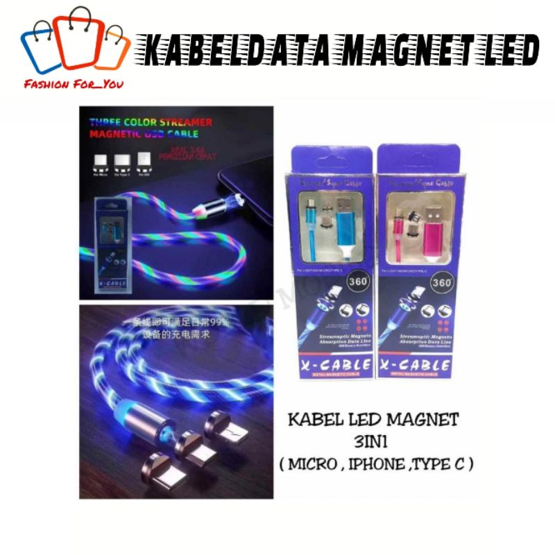 Kabel Data Magnet Led/Lampu Charger Mirco Usb Magnetik Fast Charging Untuk Untuk IOS/Android