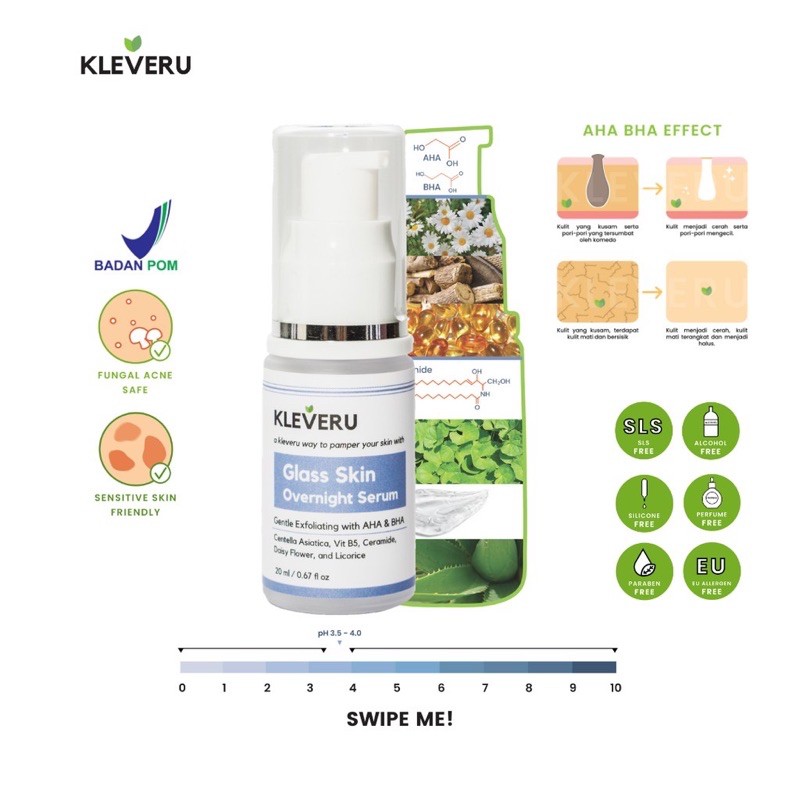 KLEVERU Indonesia / Cleansing Gel / Glass Skin Overnight Serum / Essence Toner / Face Sea Buckthorn