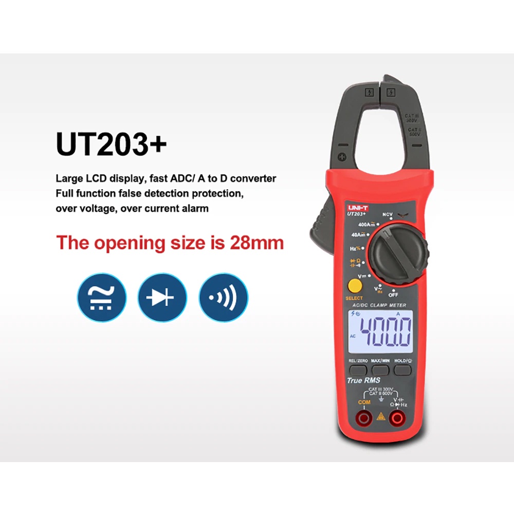 Tipe UT203+ / UT-203+ Tang Ampere / Clamp Meter AC/DC UNI-T
