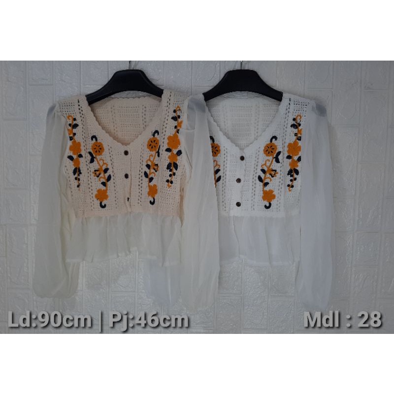 Korean Lace Puff Long Sleeve Blouse mdl 28