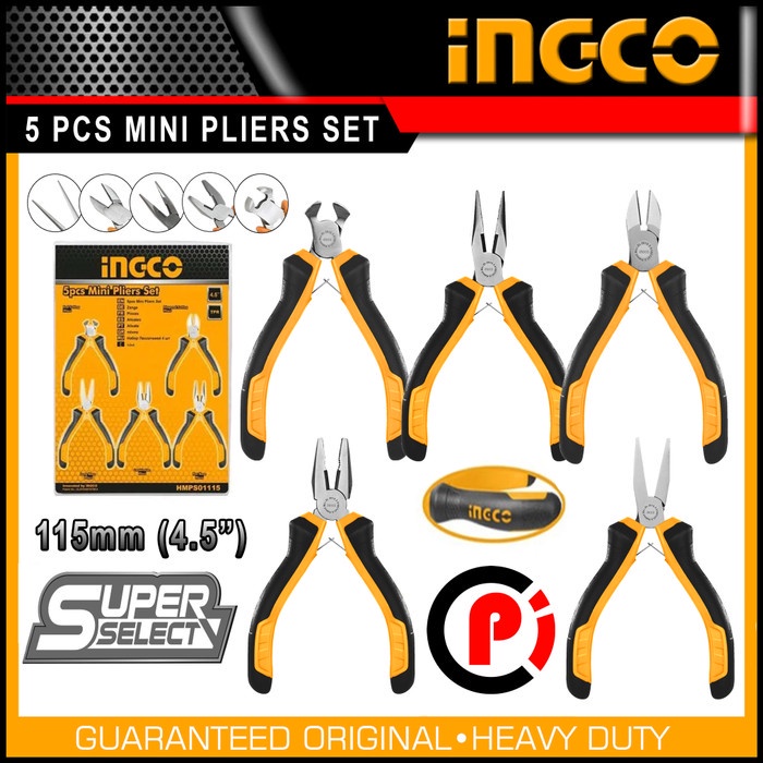 INGCO 5 Pcs Set Tang Mini Pliers Ukuran 4.5Inch Potong Kombinasi Jepit