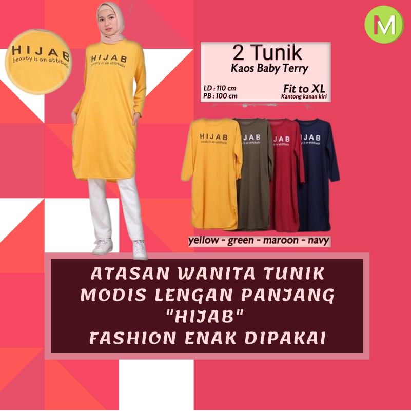 Pakaian Atasan Muslim Wanita Tunik Lengan Panjang Fashion Hijab Adem Dipakai