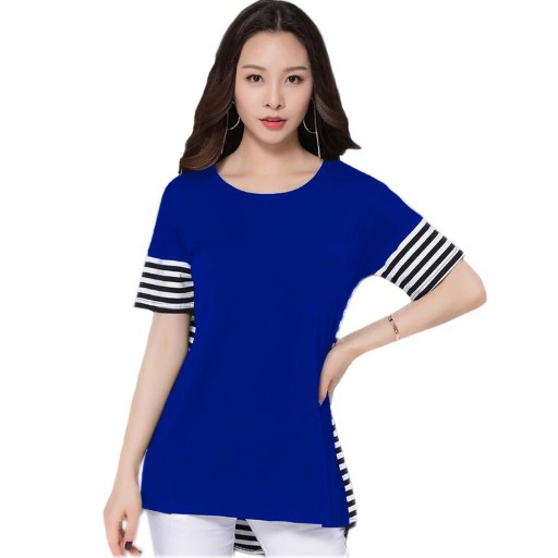 Fifi FASHION Tunik Tangan Pendek Wanita Gaya Korea Kombinasi Salur - Salmafina