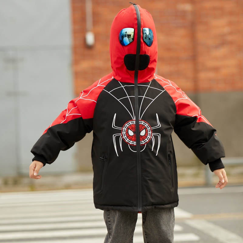Anak Jaket Spider-Man Double-Sided Memakai Menengah  Besar Anak-anak Eiderdown  Tebal Anak Laki-laki