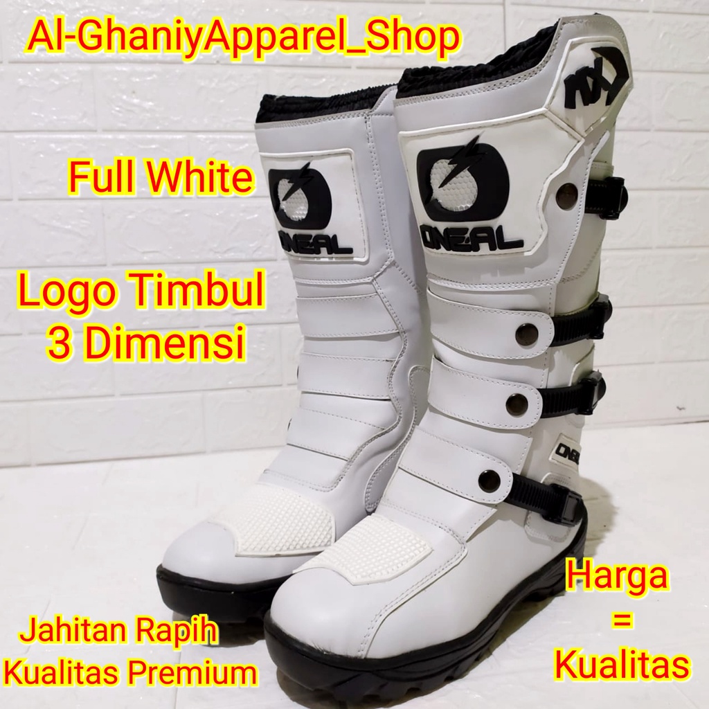 sepatu trail cross adventure kualitas premium bots safety terlaris sepatu touring roadrace or drag  FULL WHITE