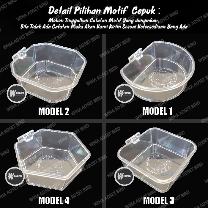 CEPUK WADAH TEMPAT PAKAN MINUM BURUNG UNIK 4 MODEL SEGI 8 SEGI 6