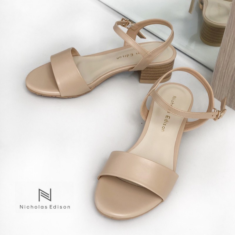 nicholas edison heel viensa beige sandal wanita hak tahu tali kait best seller terbaru peep toe-2