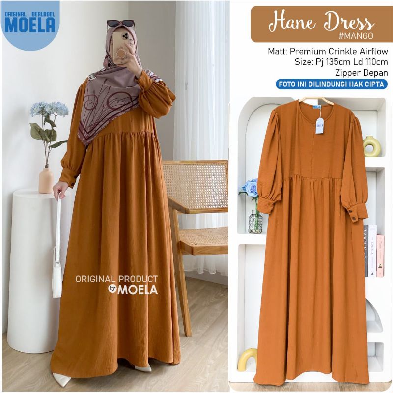 Aura Hane Dress Gamis Jumbo Polos Allsize Busui Premium Crinkle Airflow Original Ori Moela Berlabel-Hane mango
