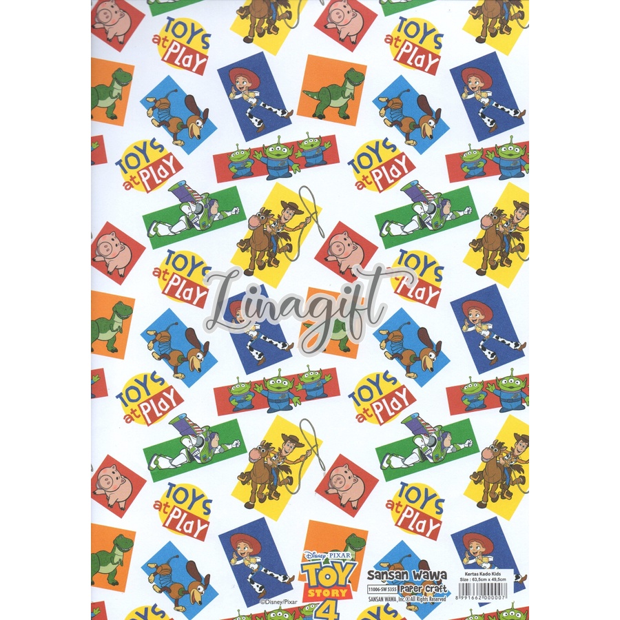 ( 5 Lembar ) TOYS STORY SANWA - KERTAS KADO - GIFT WRAPPING PAPER SANSAN WAWA WOODIE BUZZ LIGHT YEAR DINO MAINAN KADO ULANG TAHUN ANAK
