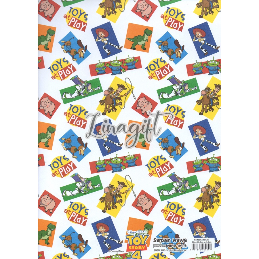 ( 5 Lembar ) TOYS STORY SANWA - KERTAS KADO - GIFT WRAPPING PAPER SANSAN WAWA WOODIE BUZZ LIGHT YEAR DINO MAINAN KADO ULANG TAHUN ANAK