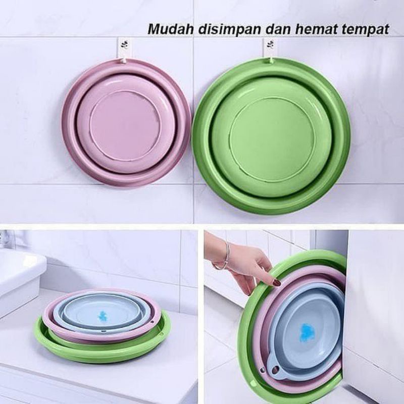 BASKOM LIPAT PORTABLE TEMPAT / WADAH SERBAGUNA / Baskom 3 in 1 Plastik Folding Lipat Rumah Tangga Portable Multifungsi Bahan Plastik Silikon