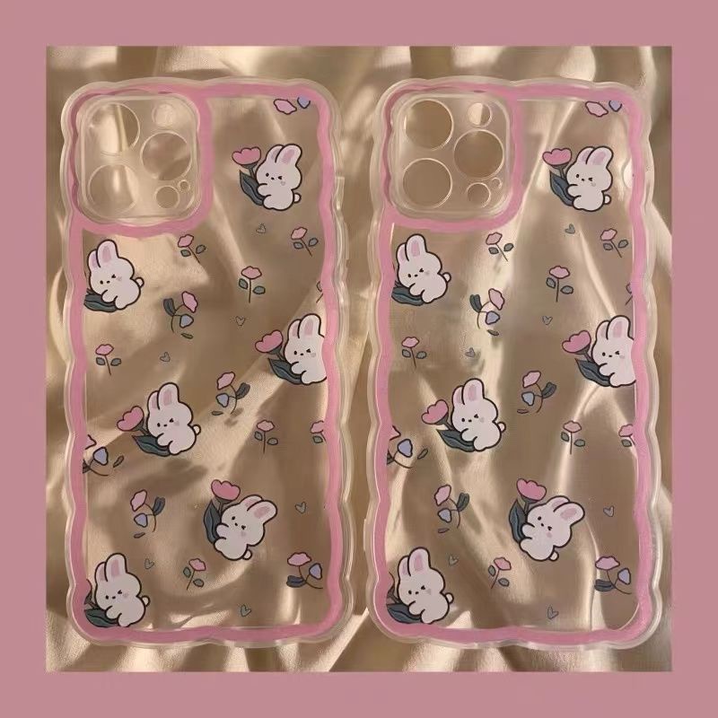 Soft Case Silikon TPU Transparan Motif Kelinci + Bunga Untuk IPhone 13 13pro Mini 12 11 Pro MAX 6S 7 8 Plus X XS XR