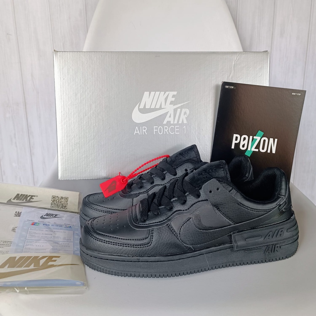 Diskon Sepatu Wanita Premium Import Nike Air Force 1 Shadow Triple Black Low