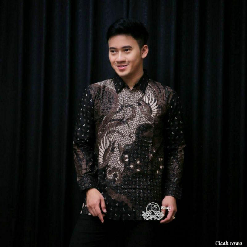 BATIK ALINA Batik Pria Lengan Panjang MOTIF MAHKOTA Hem Baju Batik Pria Kemeja Batik Pria Size M L XL XXL Seragam Batik Kerja