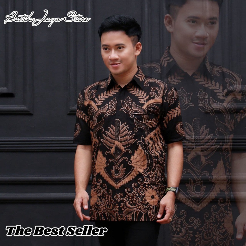 Terlaris Batik HRB026 Kenongo Hem Kemeja Batik Pria Lengan Pendek  Katun Primis Halus M L XL