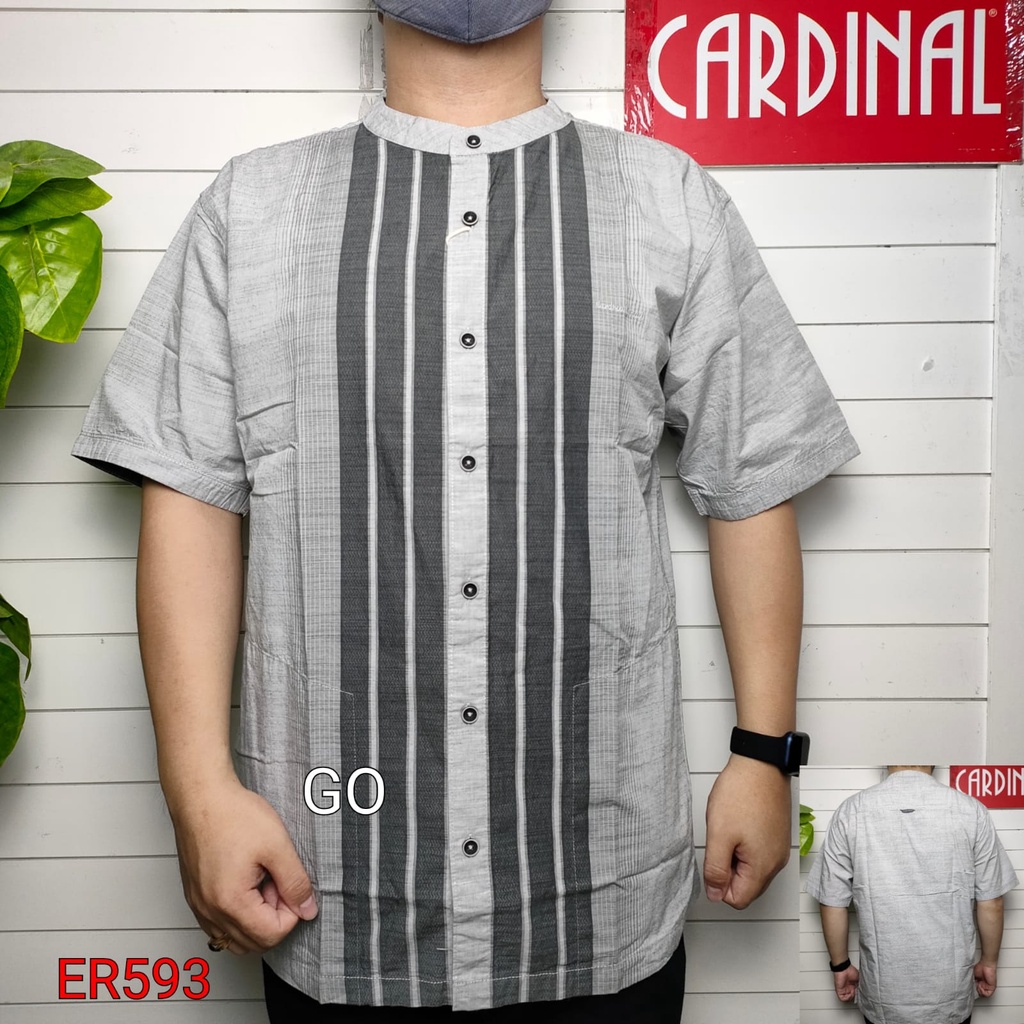 gof 2XL-4XL  CARDINAL KEMEJA KOKO JUMBO Taqwa Pakaian Pria Original Baju Muslim Salur Lengan Pendek Kekinian KTQB