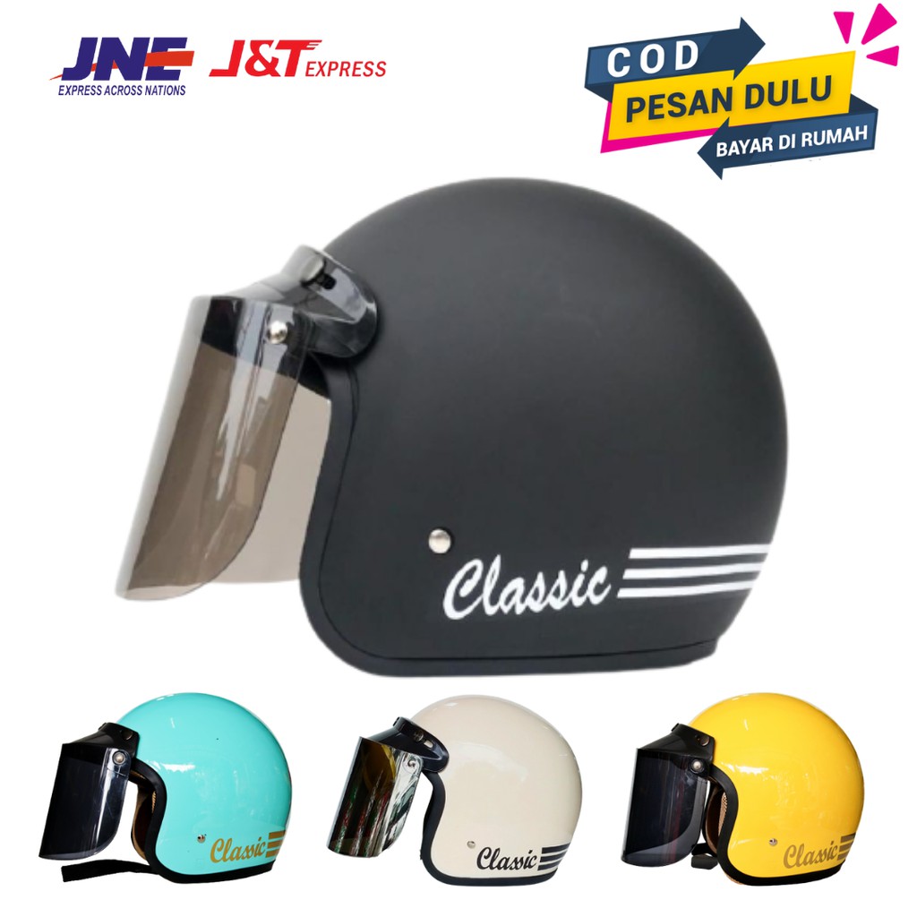 Helm Bogo Dewasa Wanita Pria Retro Classic Clasic Klasik Motor Sni Kaca Datar Motif Polos Full Leher Shopee Indonesia