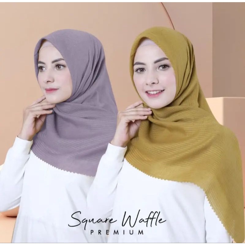 *MYZORA SURABAYA* Hijab Segiempat Waffle Segi Empat Wafle Kotak Square Embos Potton Polycotton Voal Lasercut Jilbab Laser Cut Lasercut Lable Al Mahira Almahira