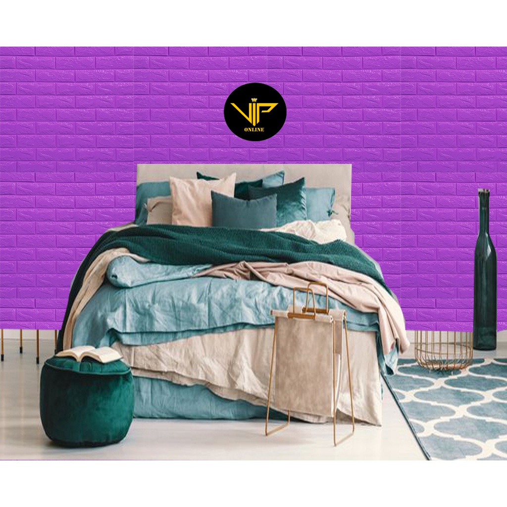 VIP Wallpaper Foam Bata Warna Ungu Tua Premium Wallpaper Sticker Tebal 3MM