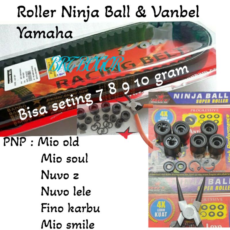 PAKET ROLLER + VANBELT V BELT BRT NINJA BALL MIO SPORTY MIO OLD MIO SMILE Roller ninja ball &amp; Vanbelt Mio old mio soul fino karbu Nuvo z Nuvo lele mio simle loler ninja ball brt bogor ROLER BRT NINJA BALL MIO SPORTY MIO SMILE MIO OLD NUVO MIO SOUL KARBU