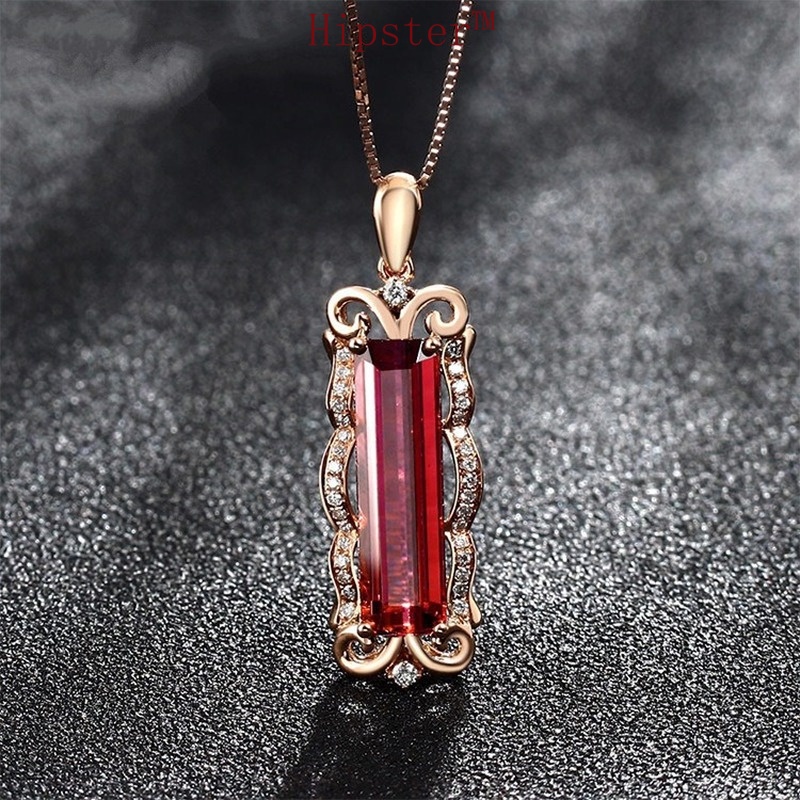 Hot Sale Rose Gold Light Luxury Square Ruby Pendant Necklace