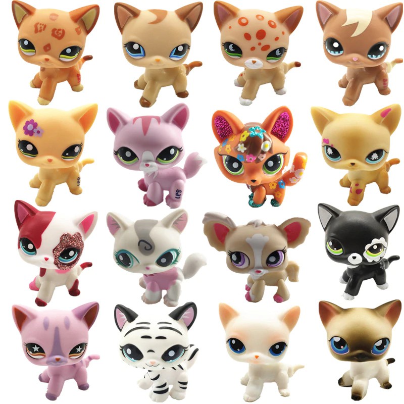 +> LPS Pet Shop Cute Short Hair Cat Toys Great Dane Collie Dogs PVC Action Stand Figure Toys