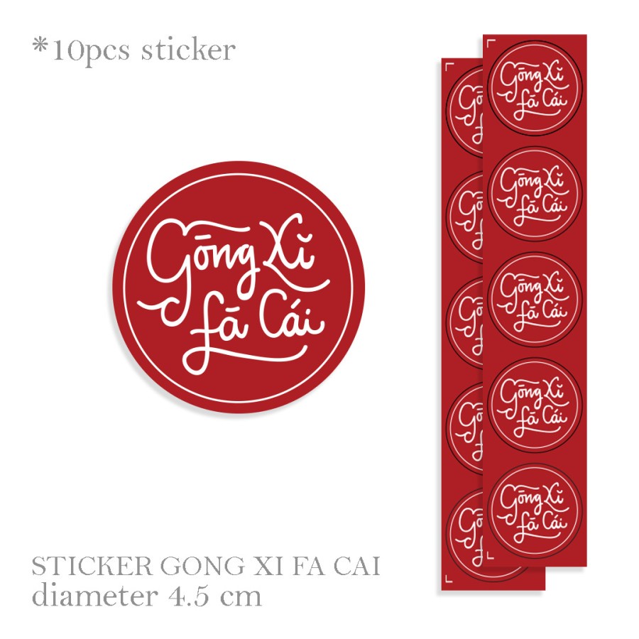 

(50 pcs) Stiker Bulat Merah Gong Xi Fa Cai Hiasan Parcel dan Hampers Imlek CNY Label Sticker Chinese New Year