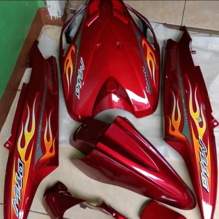 Cover Full Body Halus Mio Sporty 2005-2007 Merah Maroon + Striping / Full set halus mio sporty merah