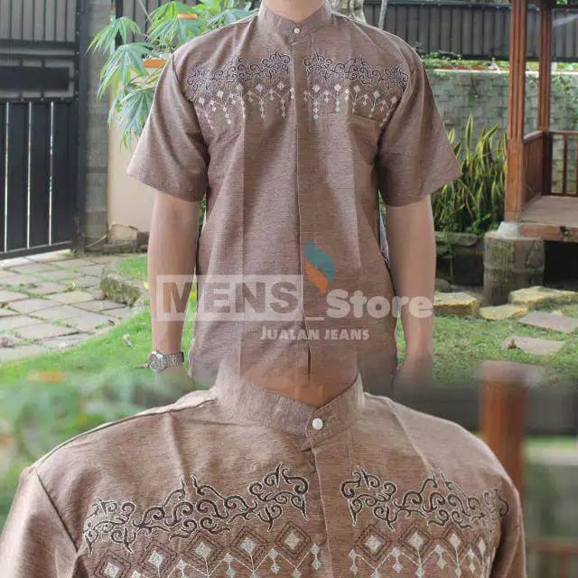 Ezpata Baju muslim Koko taqwa Pria Dewasa Murah Lengan Pendek Warna Motif Bordir Bahan Katun