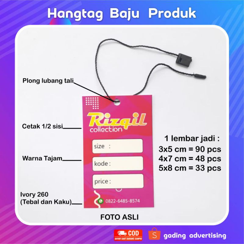 

LABEL HANG TAG IVORY TEBAL/A3+ CUSTOM DESAIN DAN CUTTING BULAT ATAU KOTAK