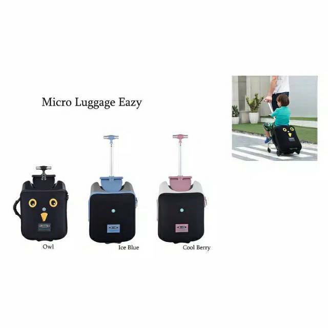 Eazy luggage koper anak dewasa ride on 2 in 1 micro trike brand swiss original owl black blue pink